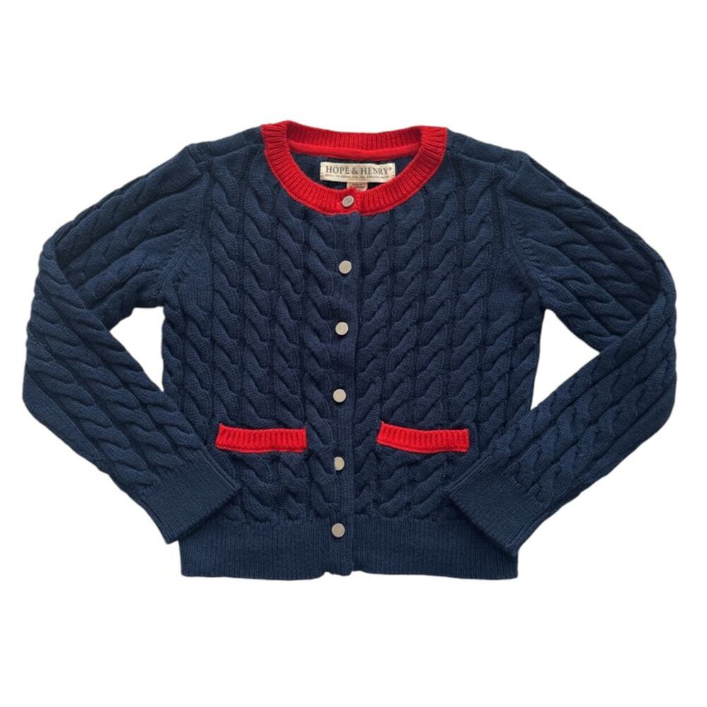 Hope & Henry Navy Cable Knit Cardigan Size XS(4-5)
